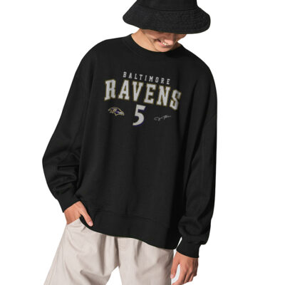 Baltimore Ravens Logo Joe Flacco No. 5 Sweatshirt - BLACK